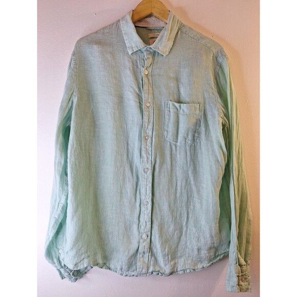 PANAMA JACK Light Green Linen Button Down Shirt Men's L Coastal Beach Resortwear - Picture 1 of 7